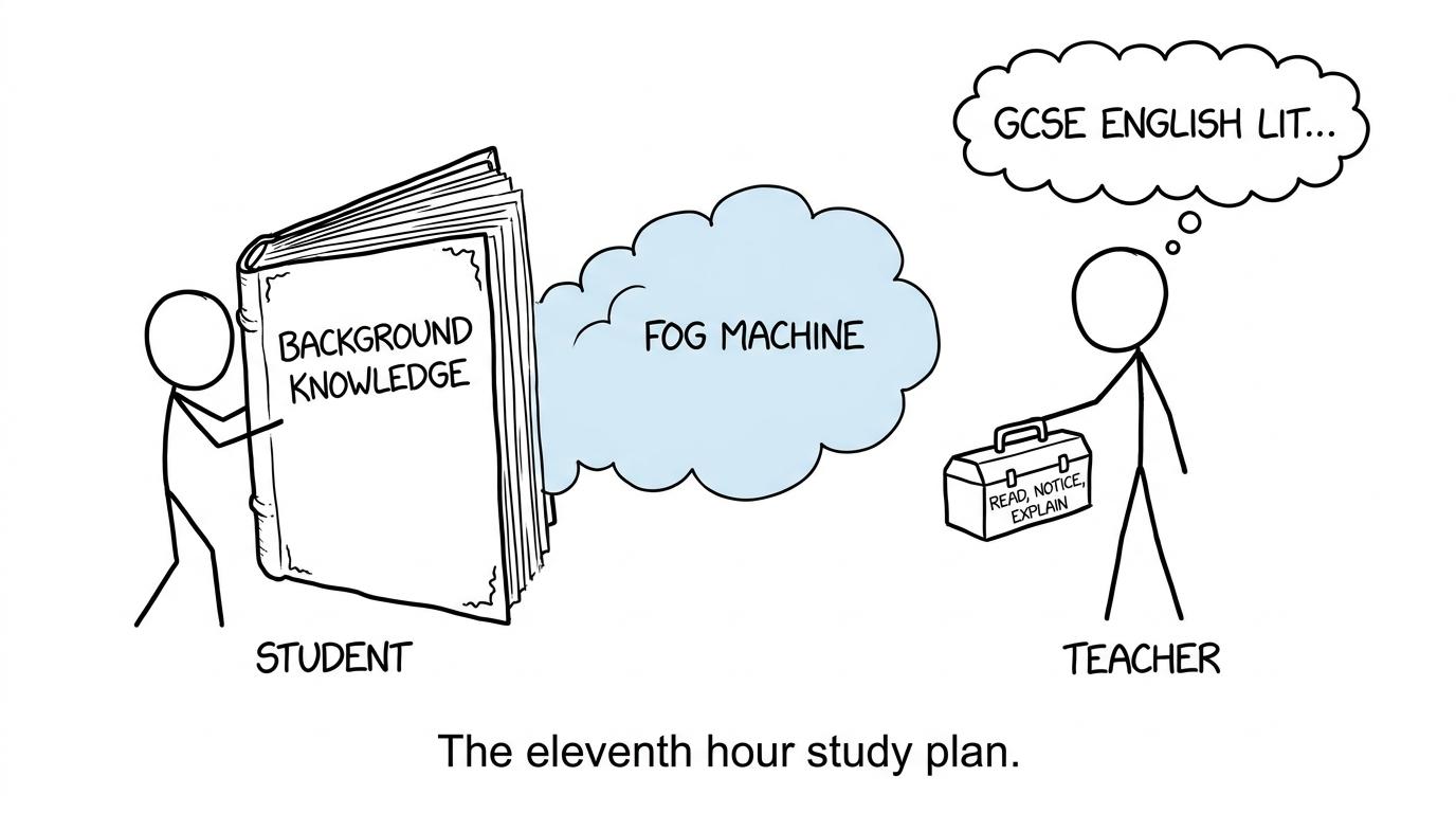 A student discovers that practical reading tools are more useful than mysterious background knowledge