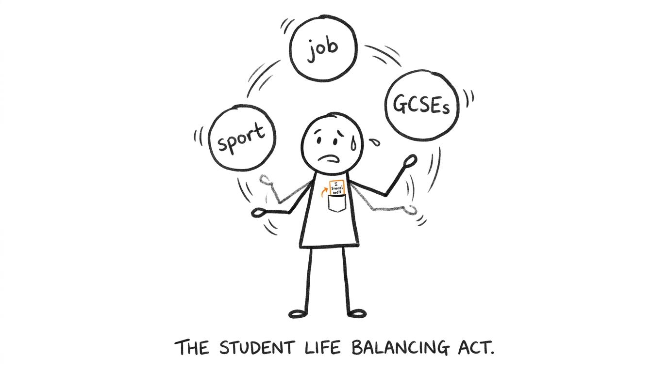 A vocabulary card travelling calmly with a very busy student