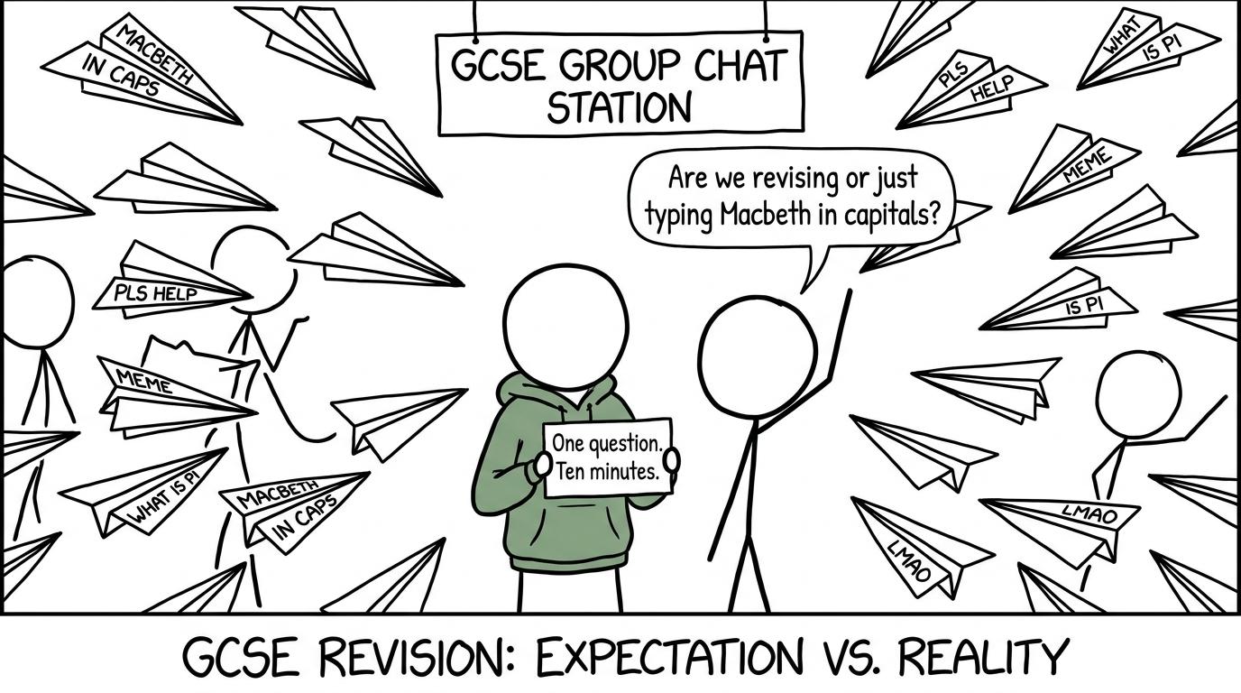 A chaotic class group chat becomes a focused ten-minute revision session