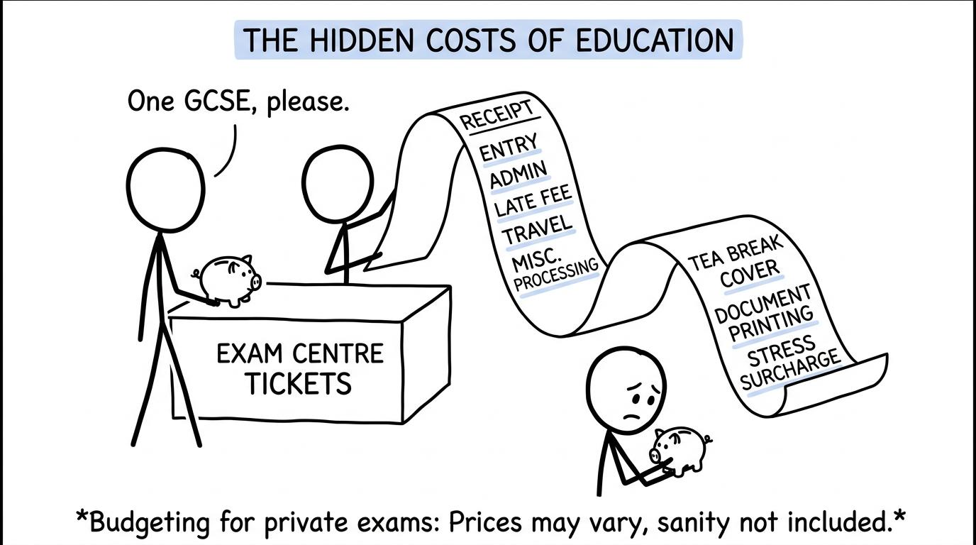 A private candidate receives a surprisingly long exam fee receipt