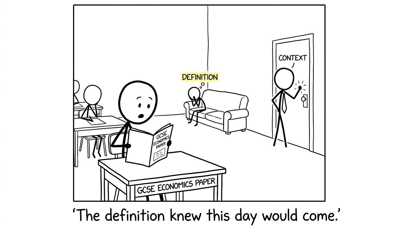 A memorised definition hides while the unfamiliar exam context arrives
