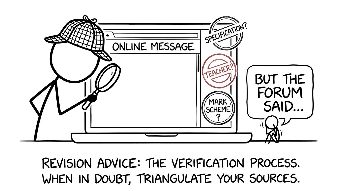 A student detective checking online revision advice against reliable sources