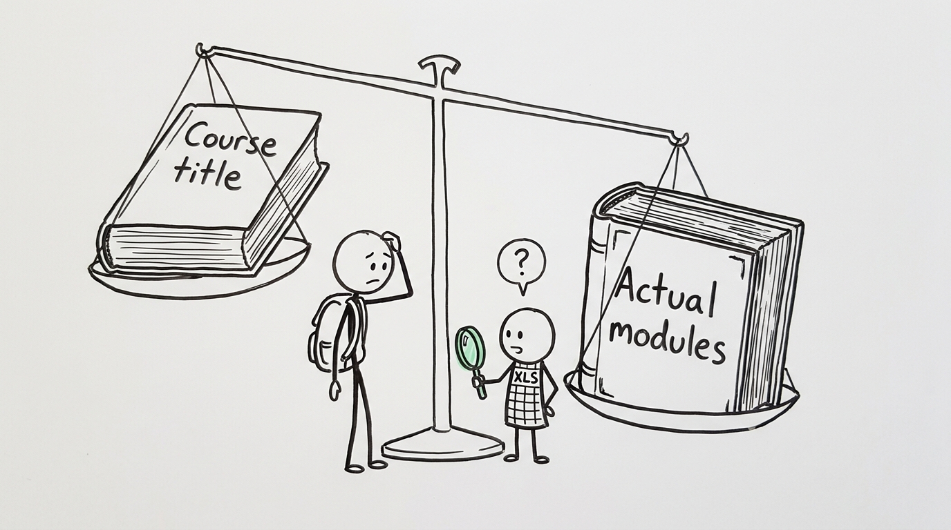 A student discovers that actual modules outweigh a course title