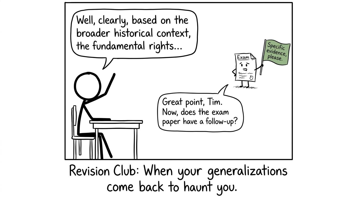 A confident club discussion meets an exam paper asking for specific evidence