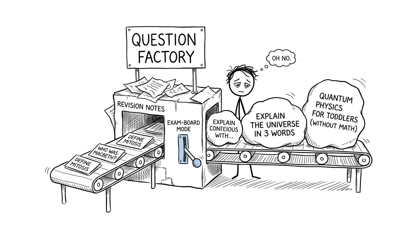 A student operating a slightly unpredictable GCSE question factory