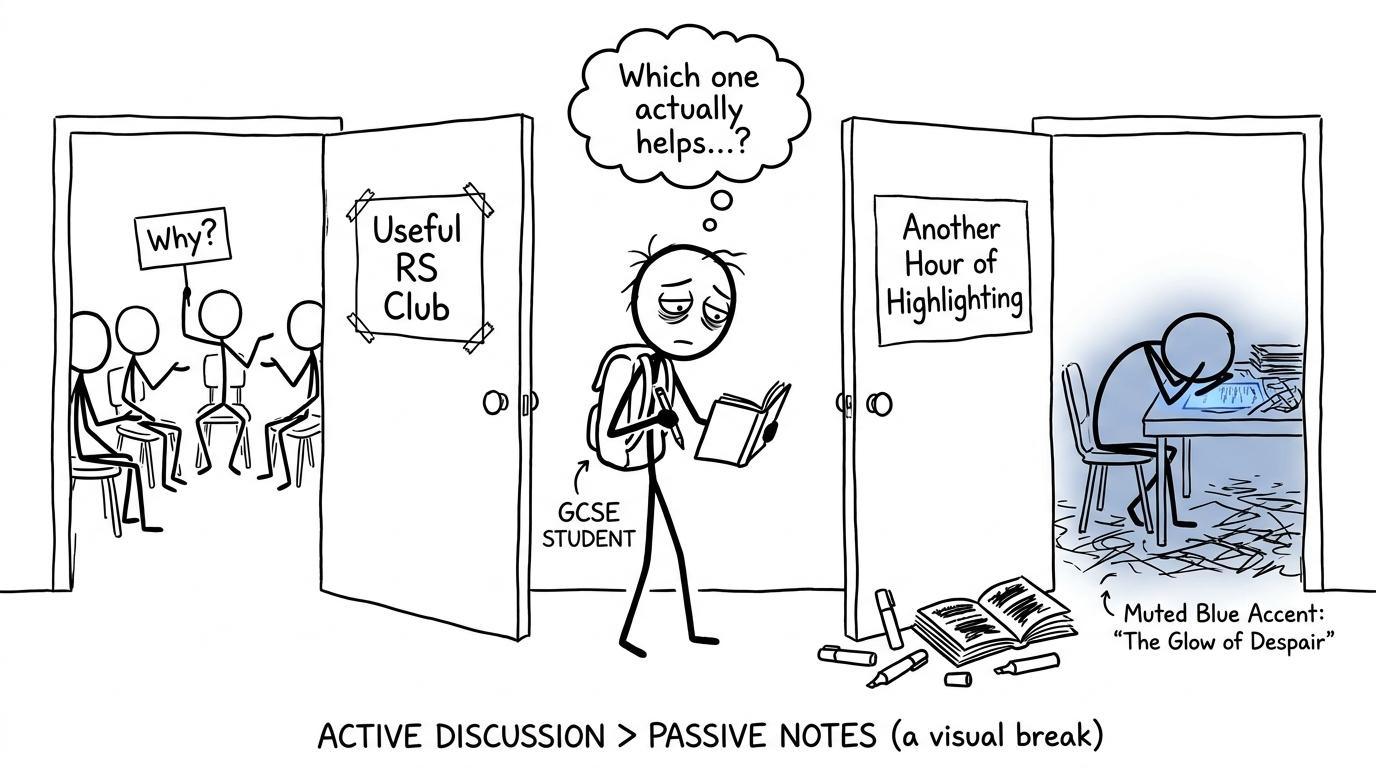 A student choosing between useful discussion and passive highlighting