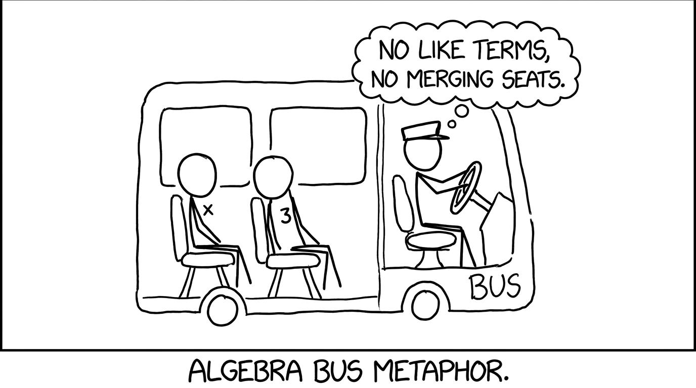 Like terms refusing to share seats on a bus