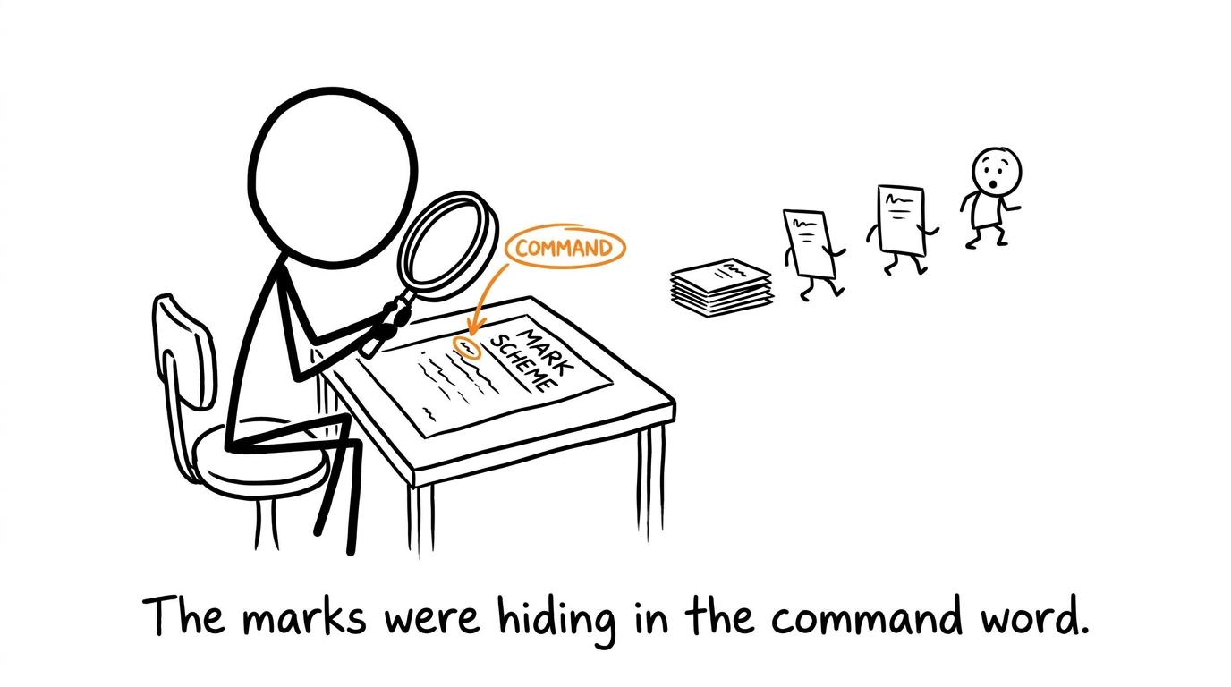 A student discovering marks hidden inside a command word
