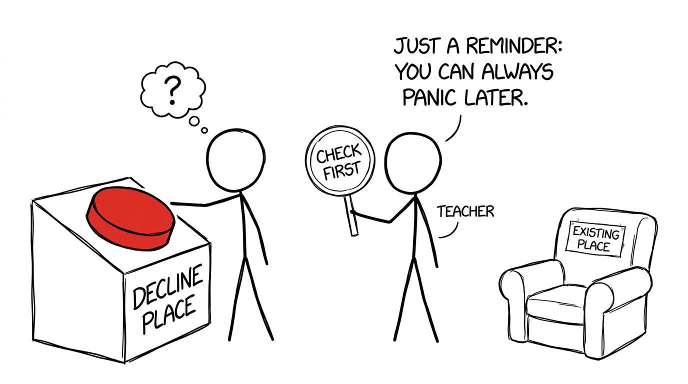 A teacher stops a student from declining a safe university place too soon