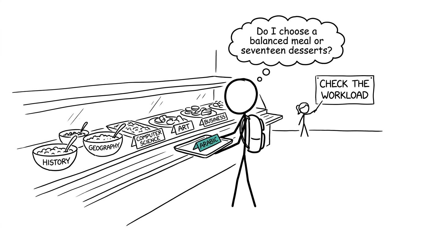 A student choosing subjects from an options buffet