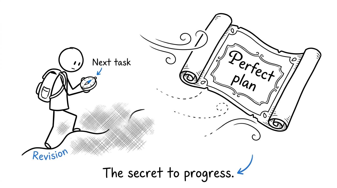 A small compass marked next task proves more useful than a perfect revision map