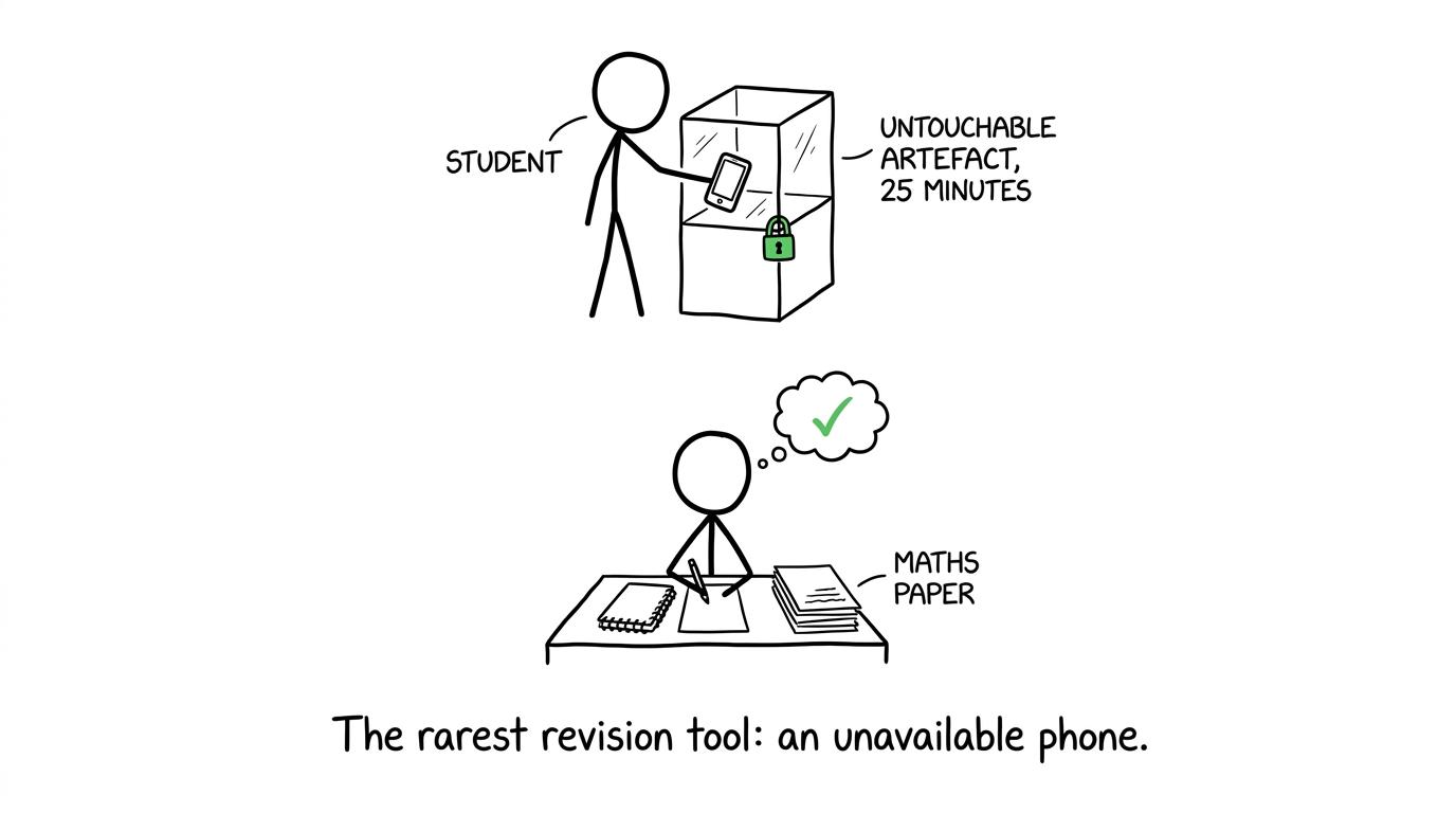 A phone displayed as an untouchable revision artefact