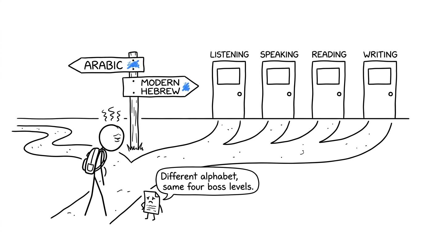 A student discovers that both language paths lead to the same four GCSE skills