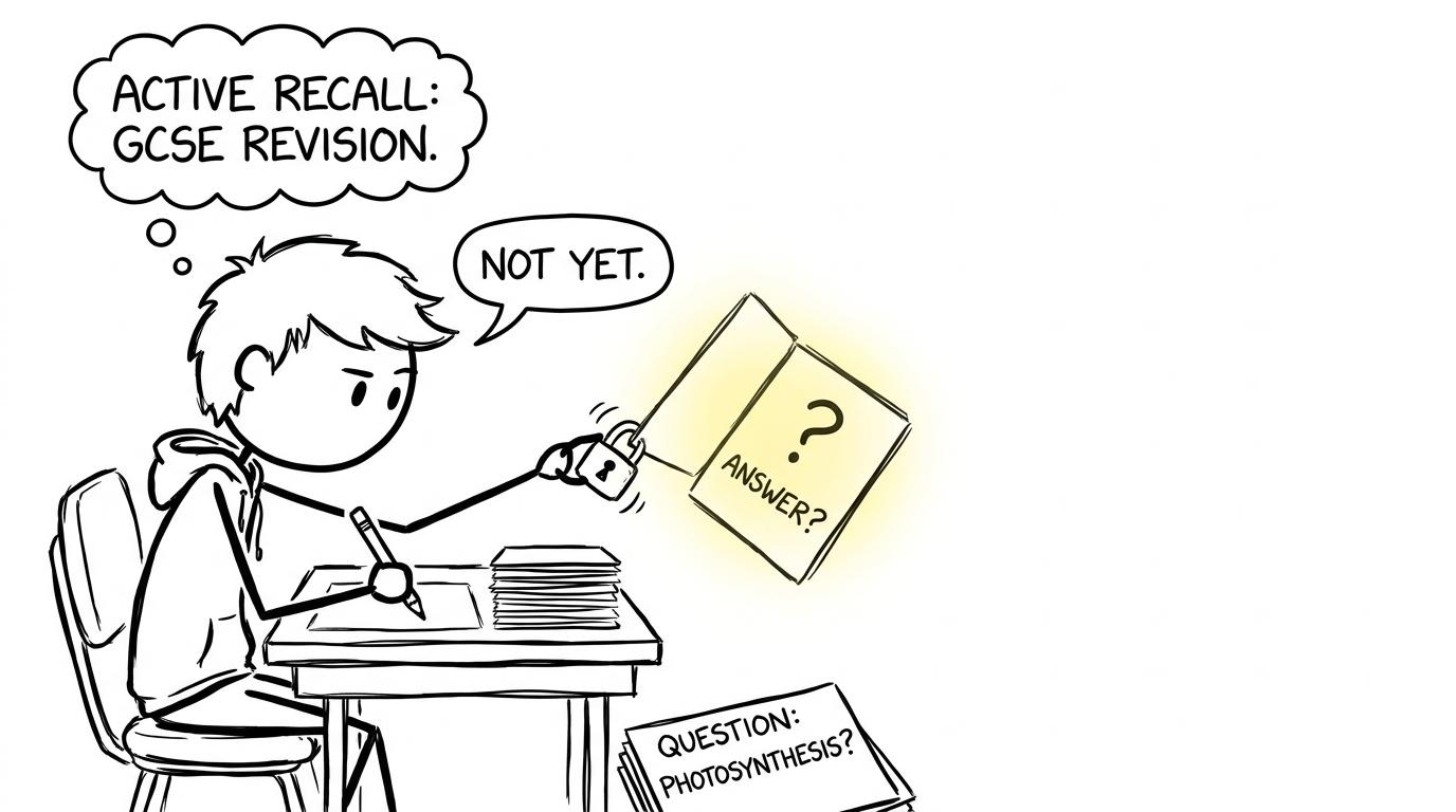 A student stopping a flashcard from revealing its answer too early