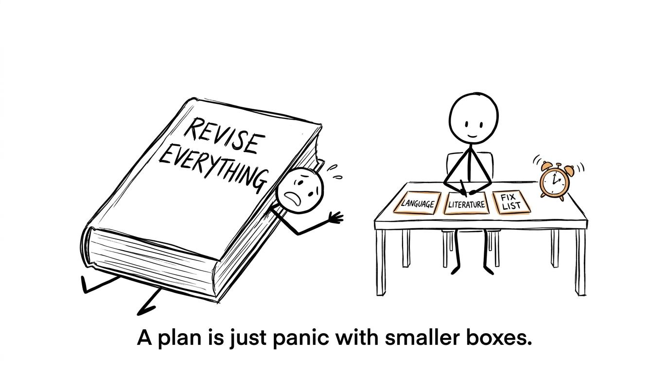 One student tackles an enormous vague task while another uses three small revision cards