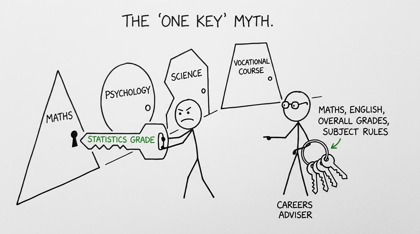 One Statistics grade cannot unlock every course door without the rest of the admissions keyring