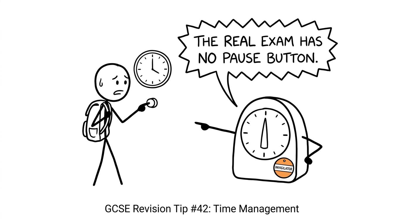 A kitchen timer reminds a student that the real exam has no pause button