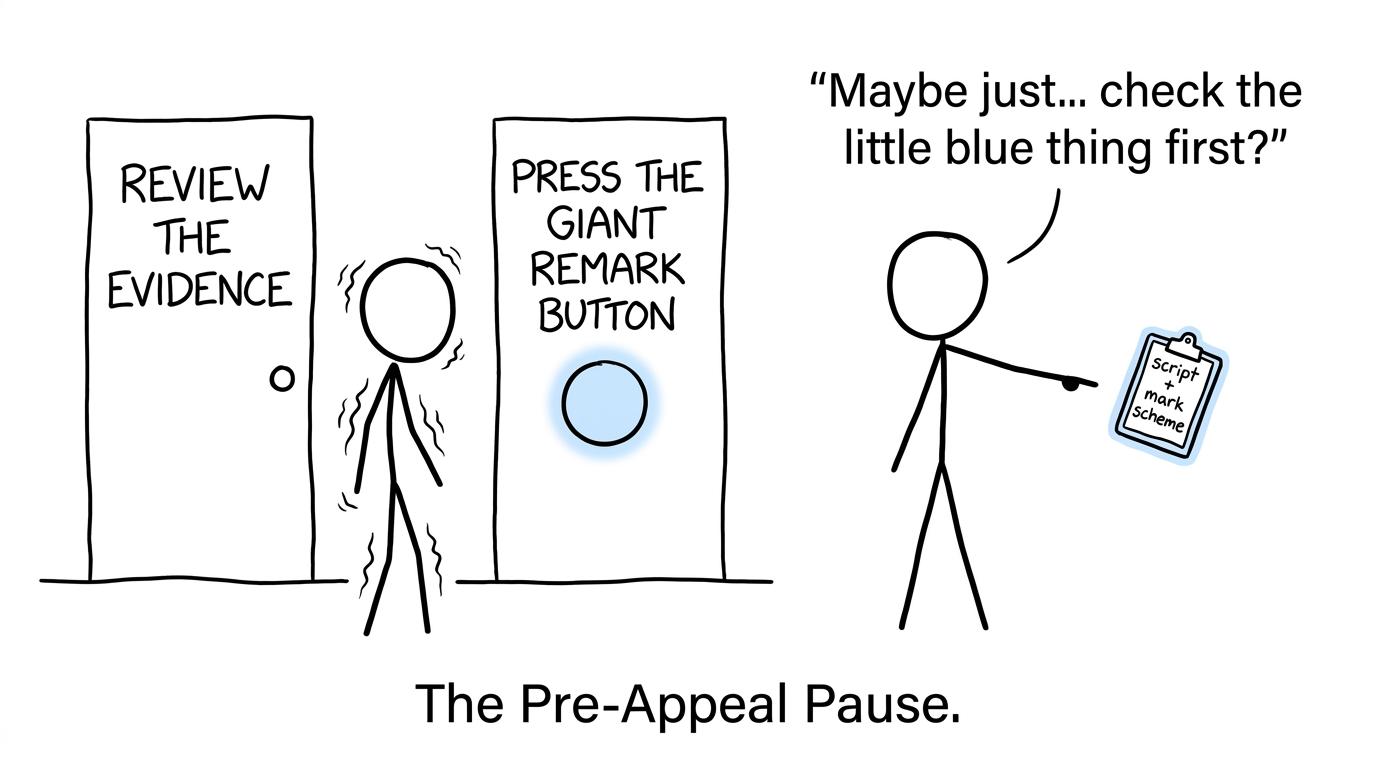 A student choosing evidence before pressing a giant remark button