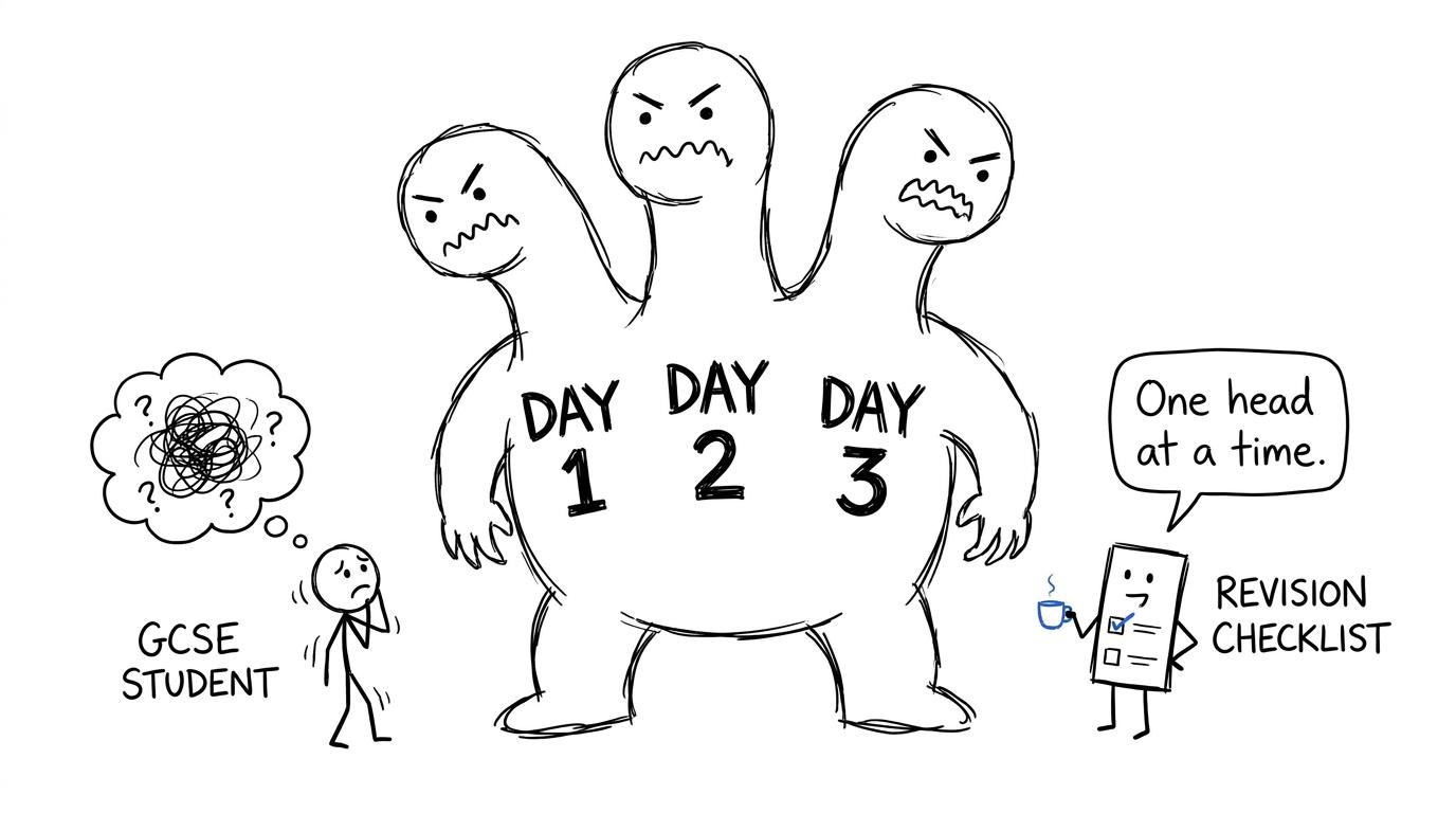 A calm checklist faces the three-day revision monster