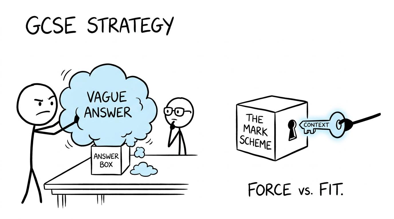 A vague answer being forced into an exam box while context fits the lock