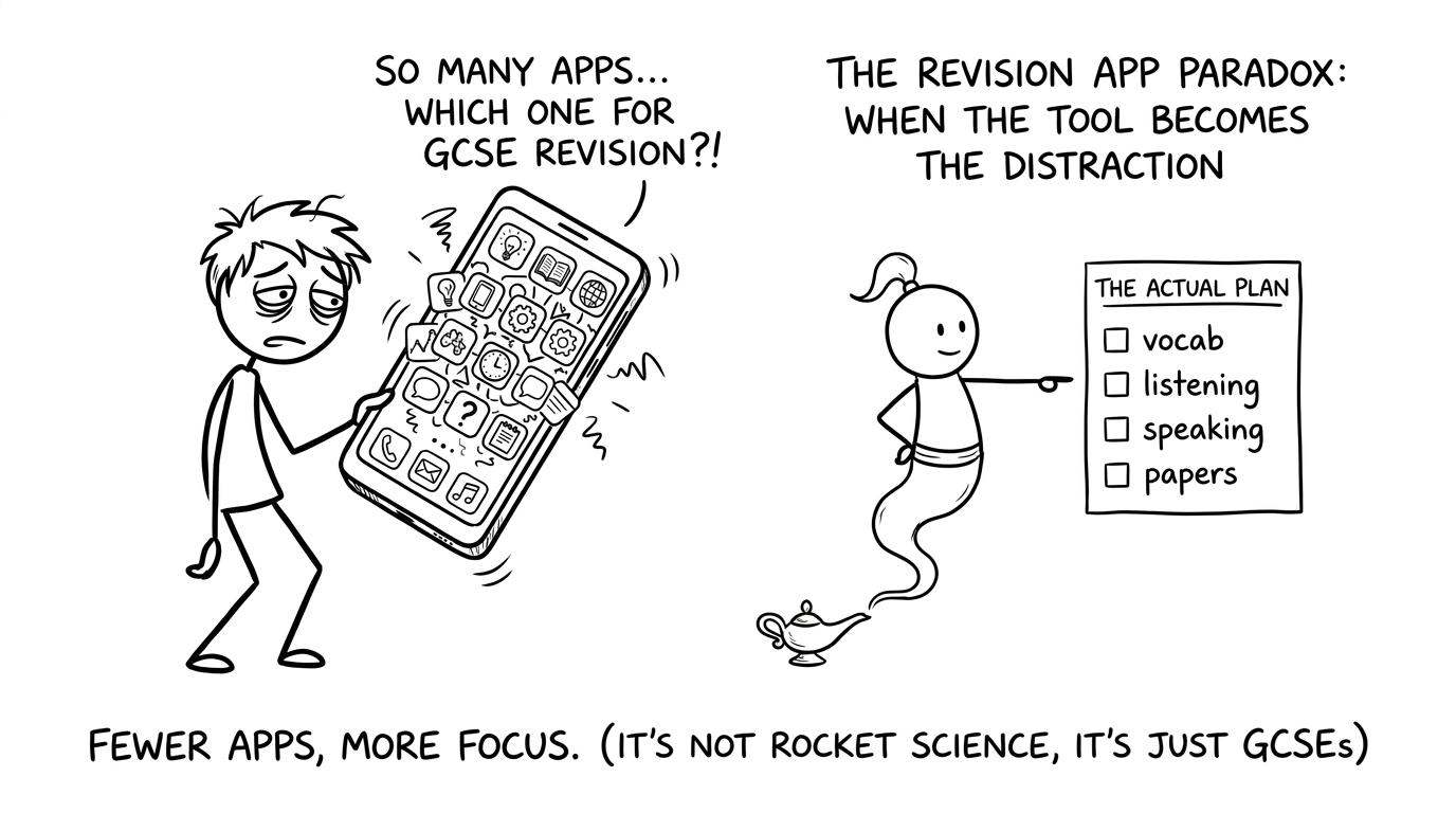 A student choosing a small GCSE revision toolkit instead of downloading every app