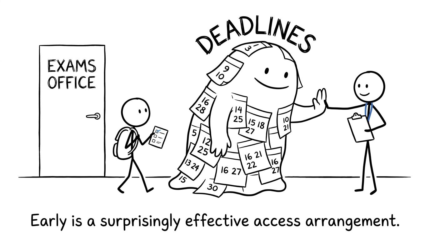 A student reaches the exams office before the deadline monster