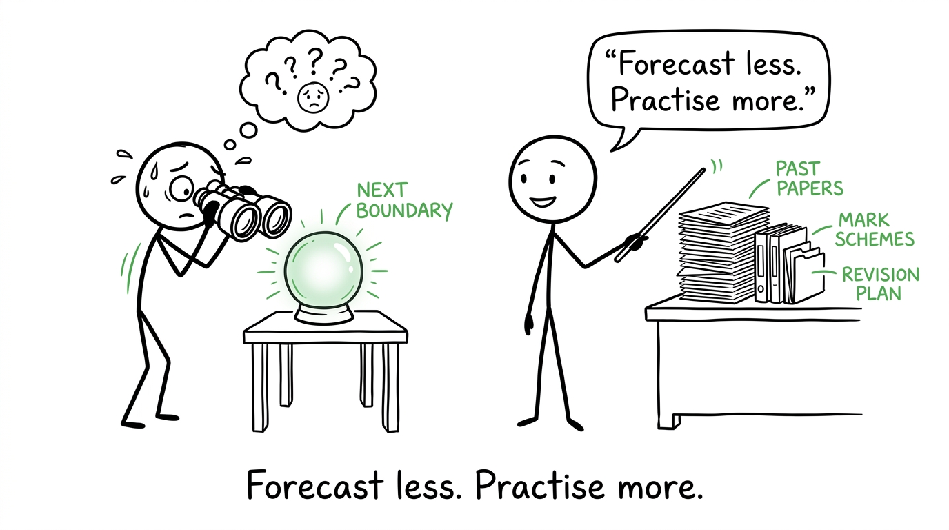 A student abandons a grade-boundary crystal ball for past-paper practice