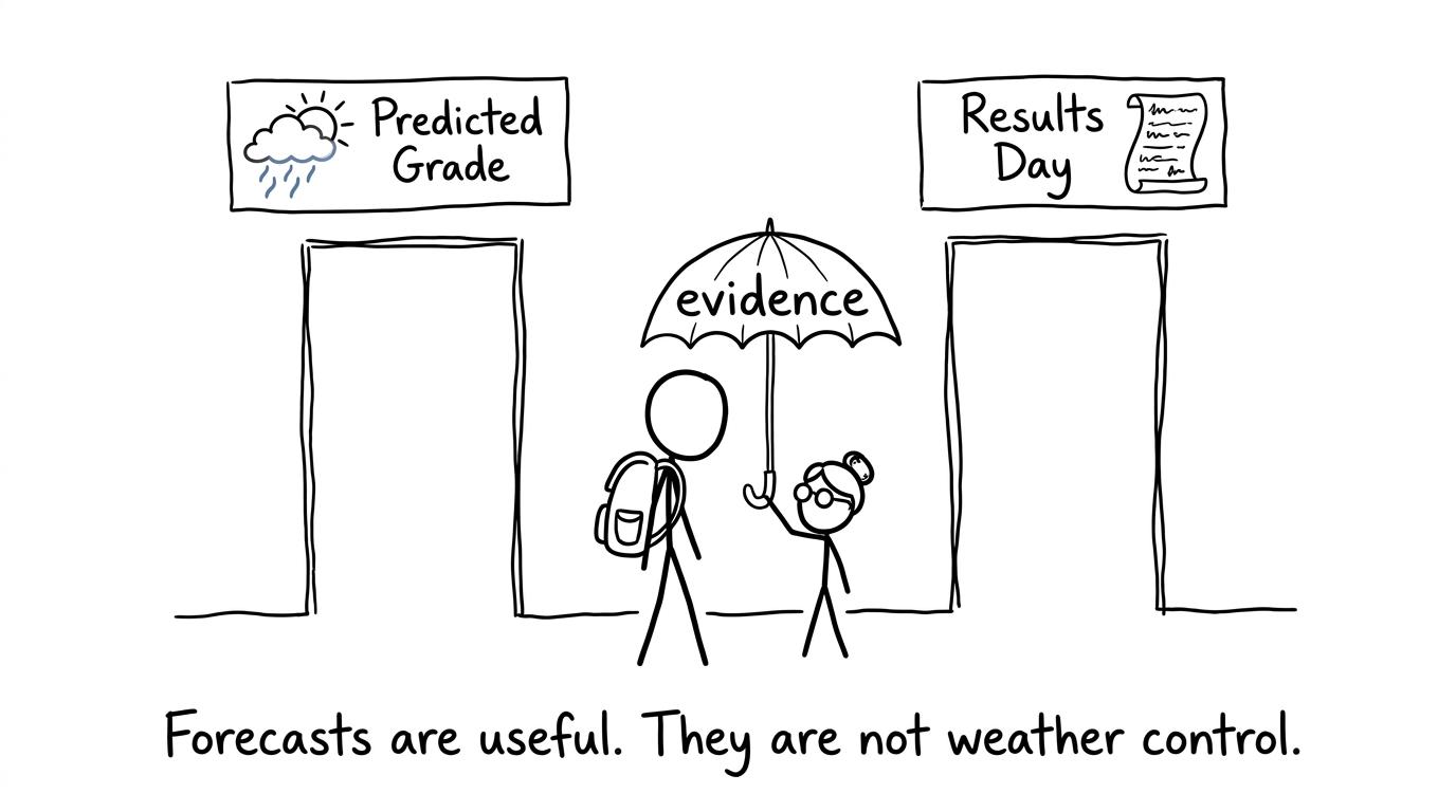 A student choosing between a predicted grade forecast and results day