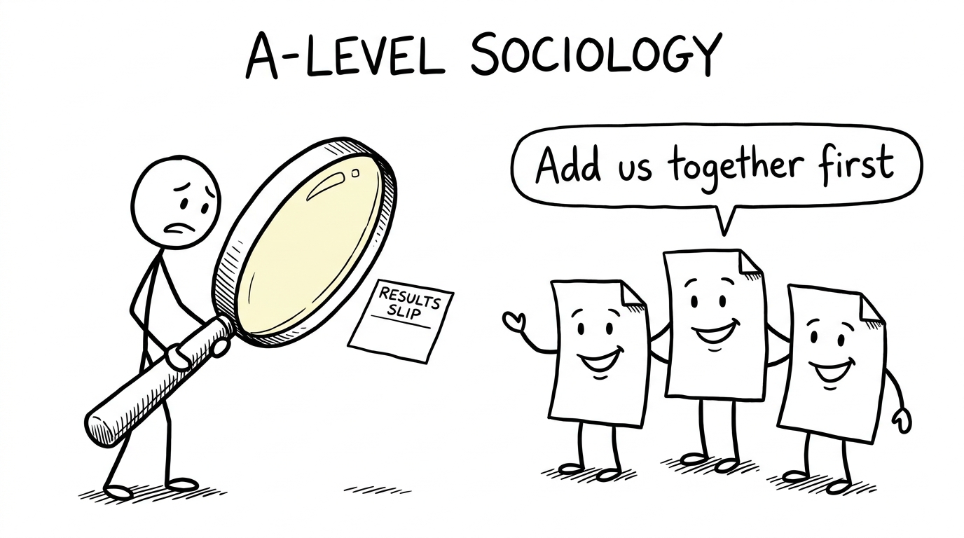 A student investigates three Sociology papers on results day