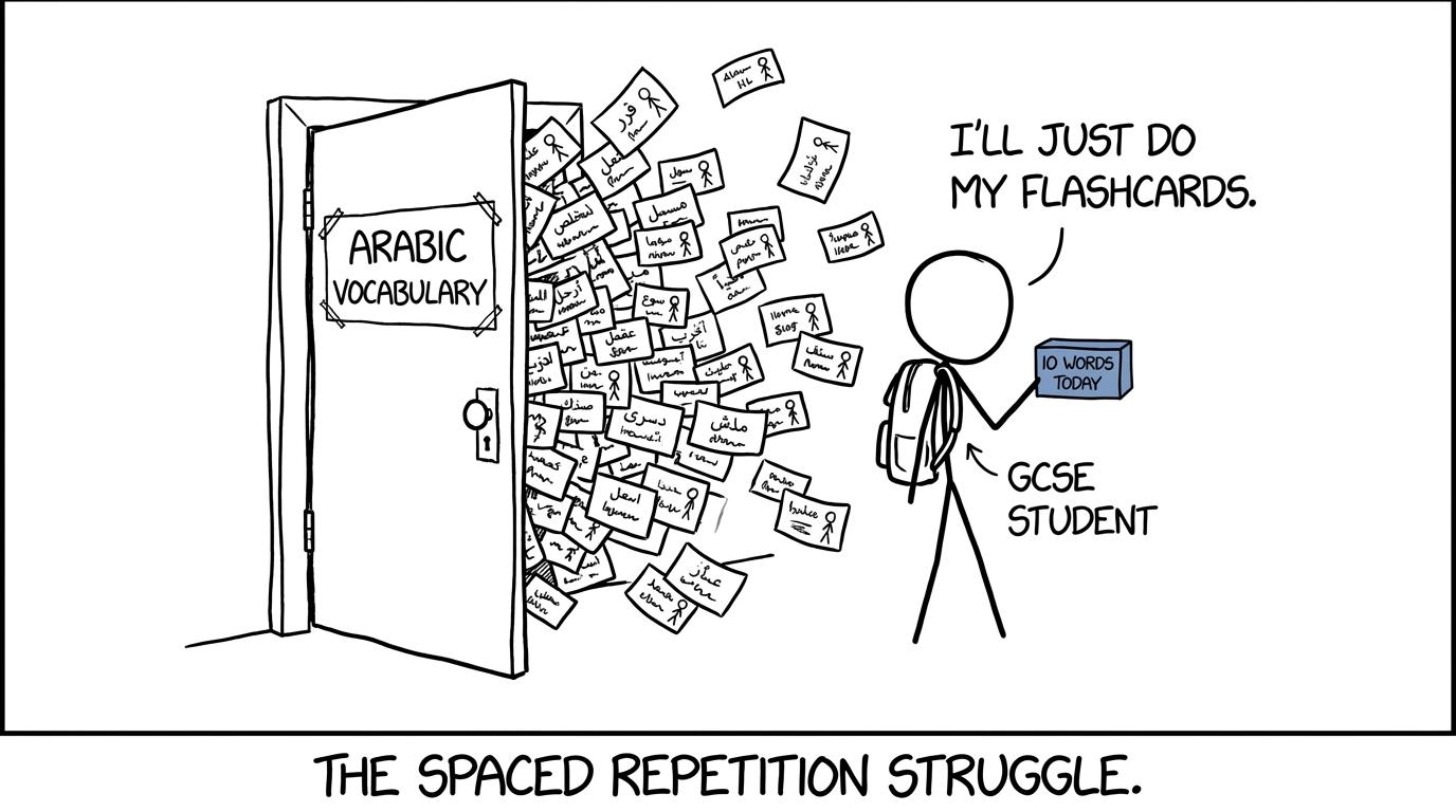 A student calmly contains an avalanche of Arabic vocabulary by learning a manageable set each day