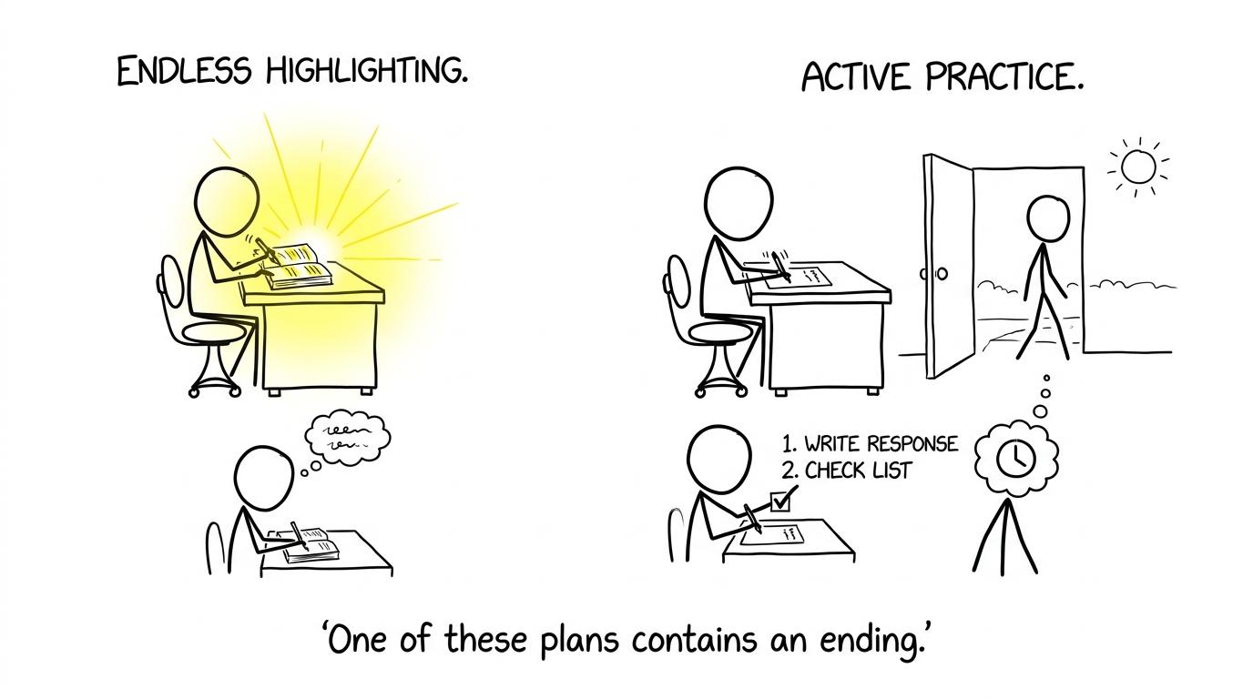 One student highlights endlessly while another completes focused active practice