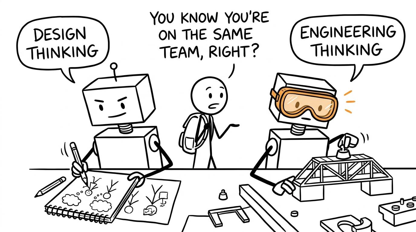 Design thinking and engineering thinking discover that they are on the same team