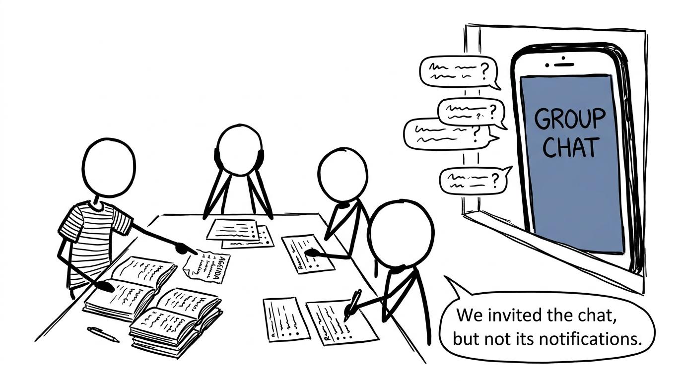 A focused study group keeps its group chat outside the session