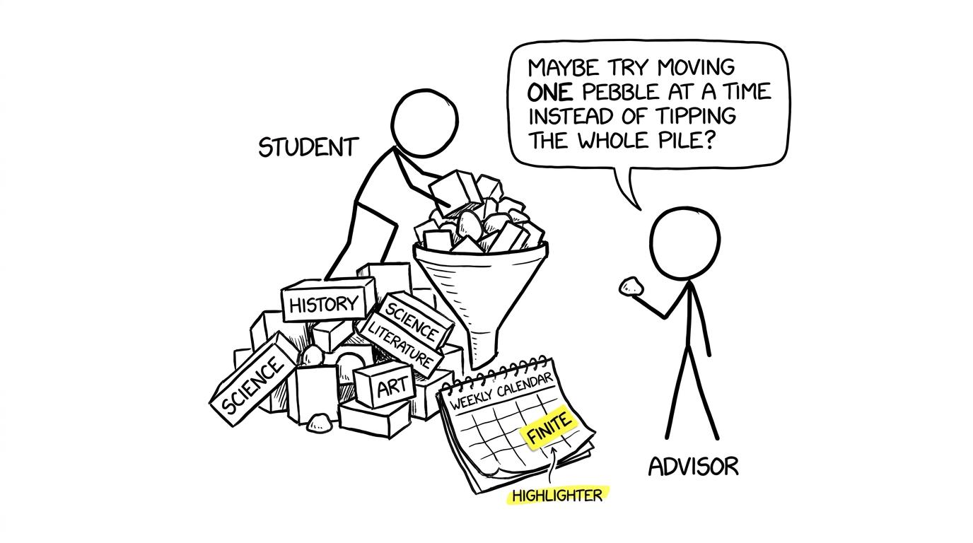 A student's subjects compete for space in a finite weekly calendar