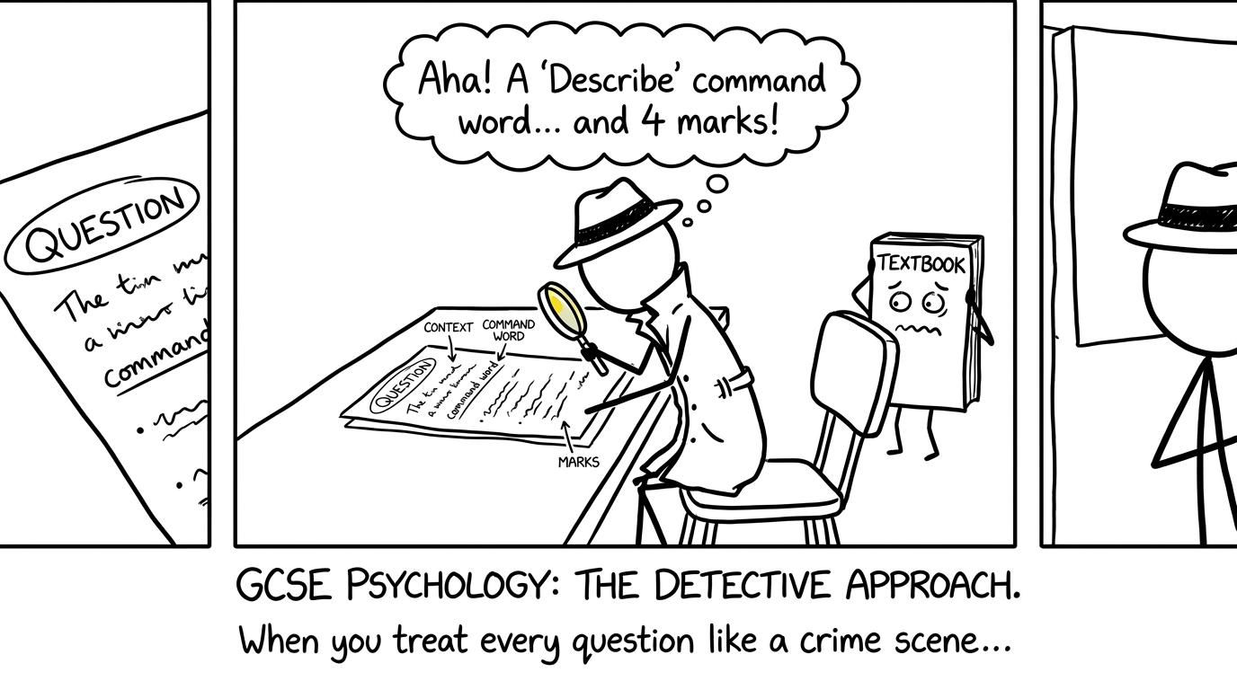 A student investigates command words, context and marks like an exam-question detective