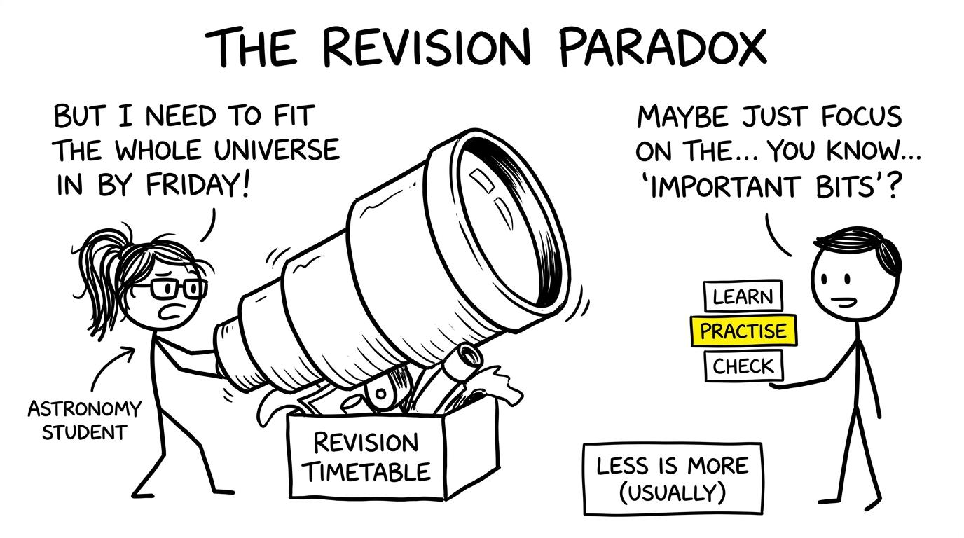 An enormous telescope failing to fit inside a revision timetable