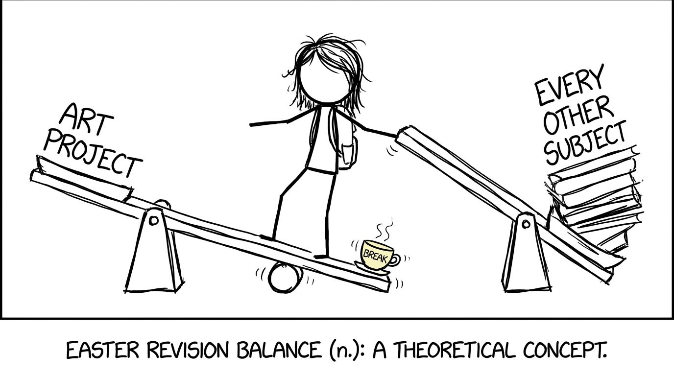 A student balancing art, other subjects and a protected Easter break