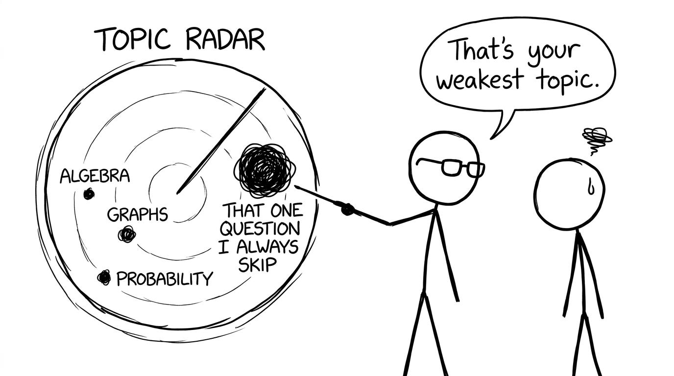 A topic radar showing the one giant weakness blip