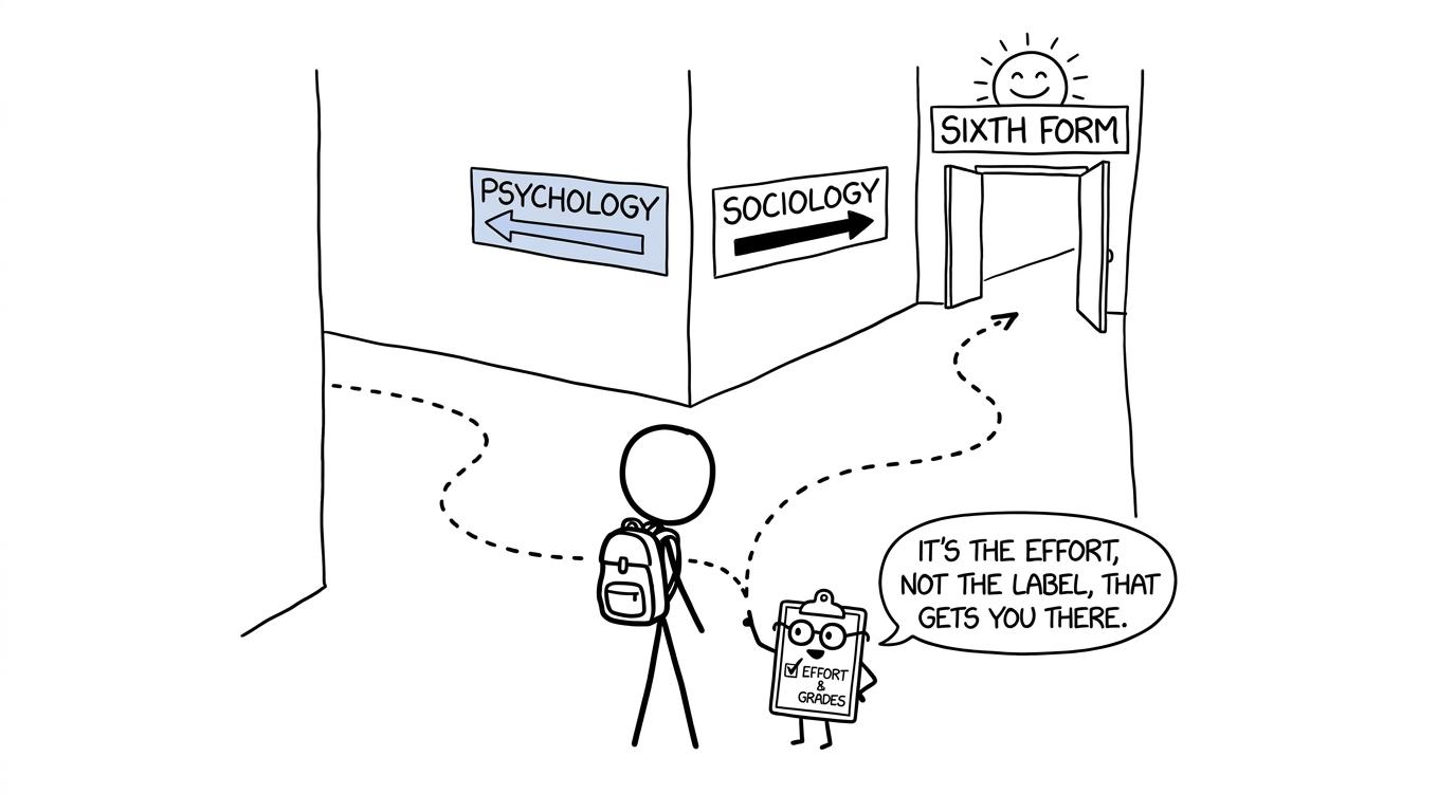 Two GCSE subject paths leading to the same sixth form door
