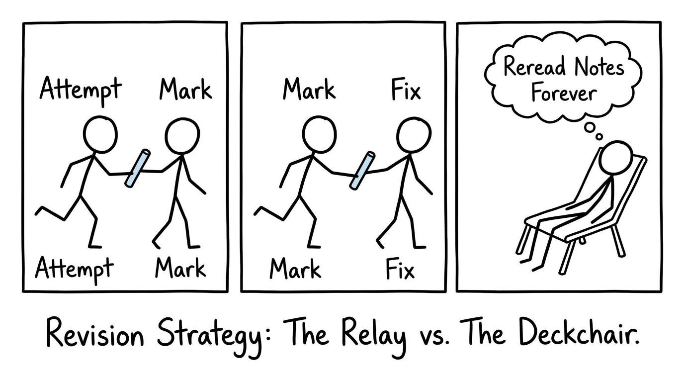 Attempt, mark and fix run a relay while rereading notes watches from a deckchair