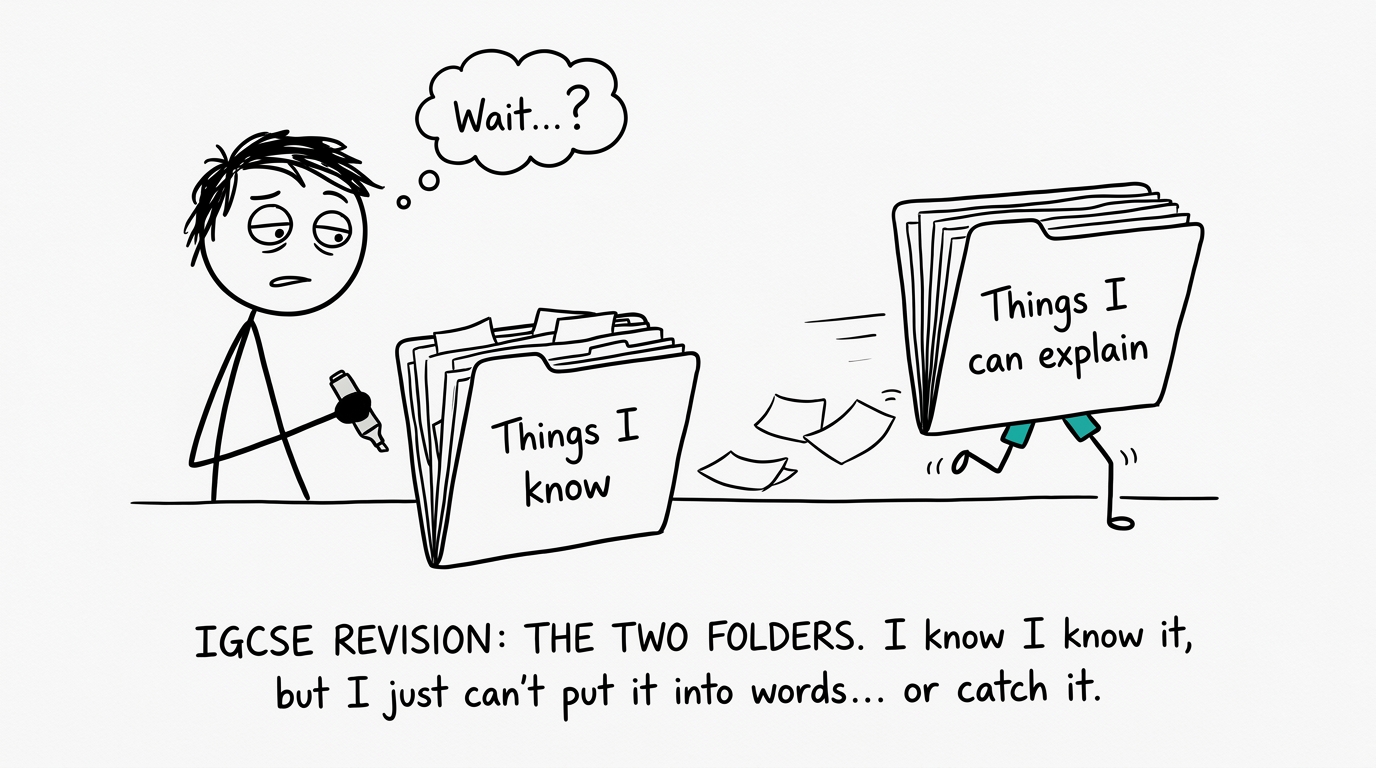 A revision folder labelled explanation escapes from a student who has mastered recall
