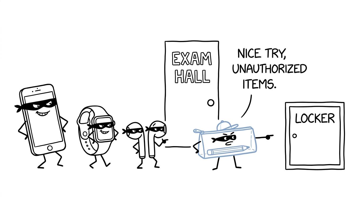 Unauthorised electronic items are turned away from the exam hall