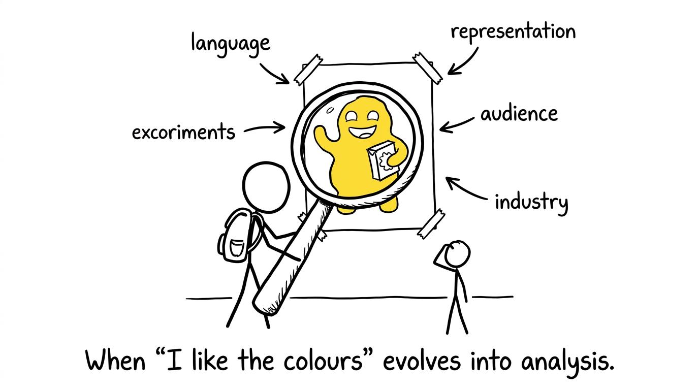A student using an oversized magnifying glass to move beyond comments about colour