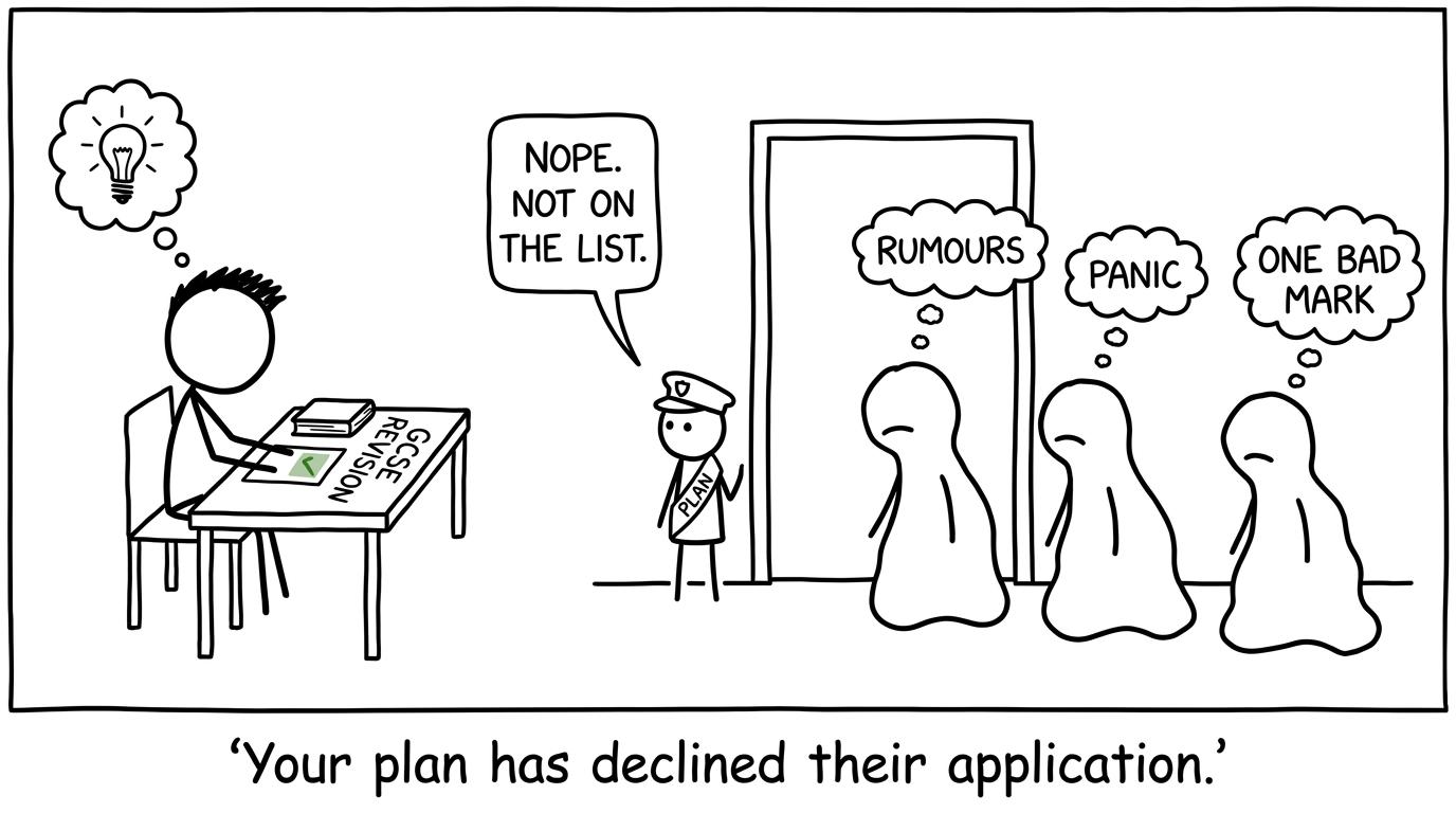 A revision planner refuses entry to rumours, panic and one bad mark