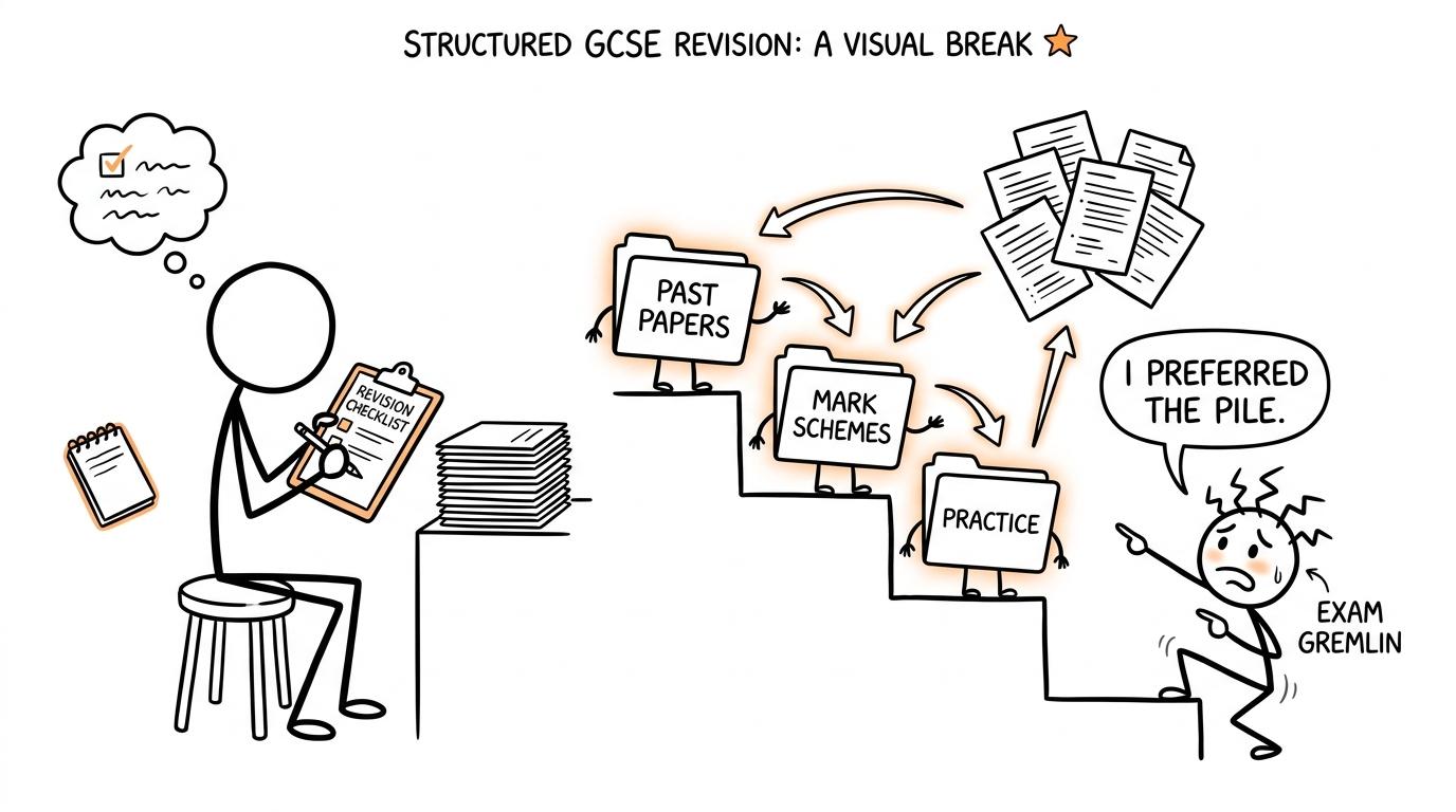 A revision checklist turns a chaotic pile of resources into a staircase