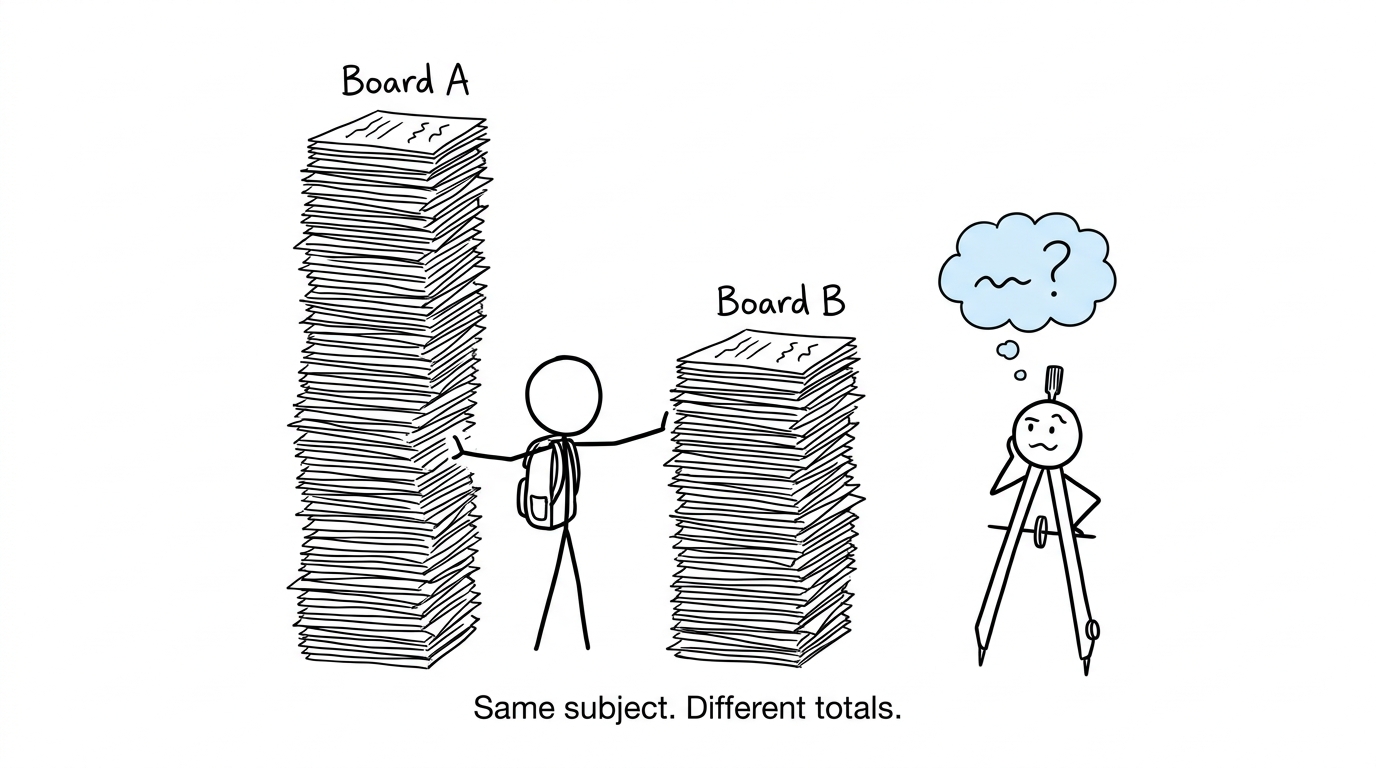 A student discovering that exam boards use different maximum marks