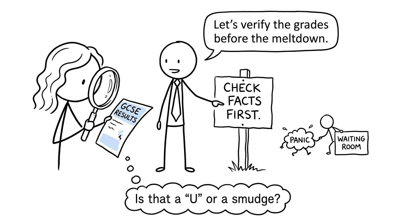 A student calmly checks the facts before letting results-day panic take over