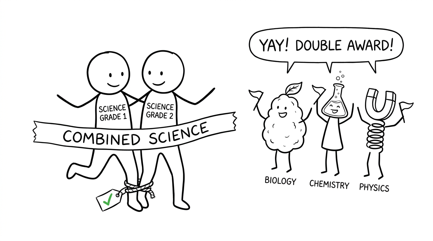 Two science grades complete a three-legged race as Biology, Chemistry and Physics cheer