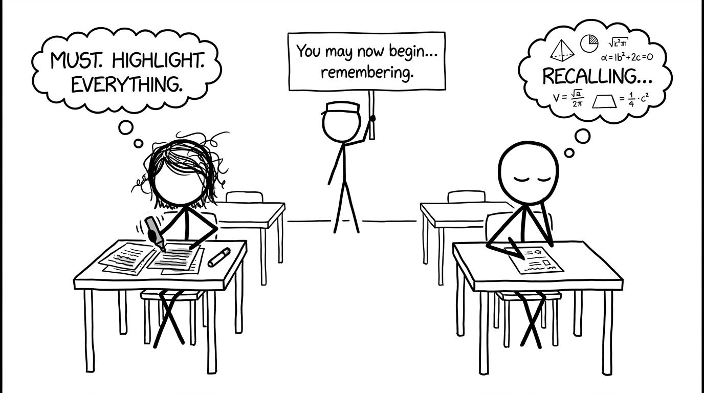 Exam hall active recall vs highlighting