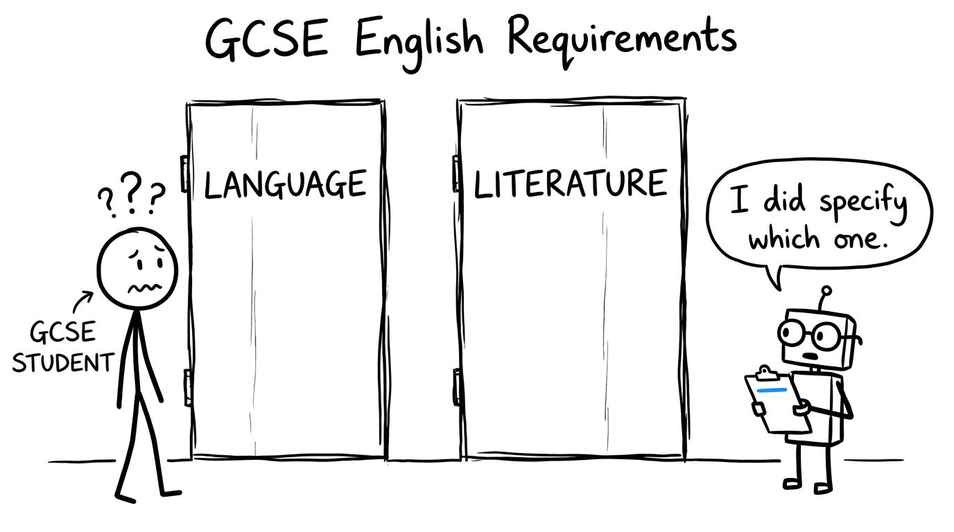 A student discovers that English Language and English Literature are different admissions doors